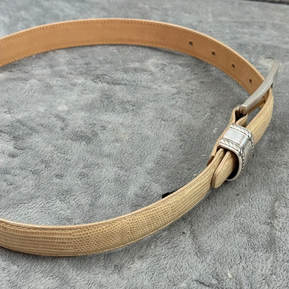 Brighton Lizard‎ Embossed Leather Belt Womens 28 Beige Excellent Silver Buckle